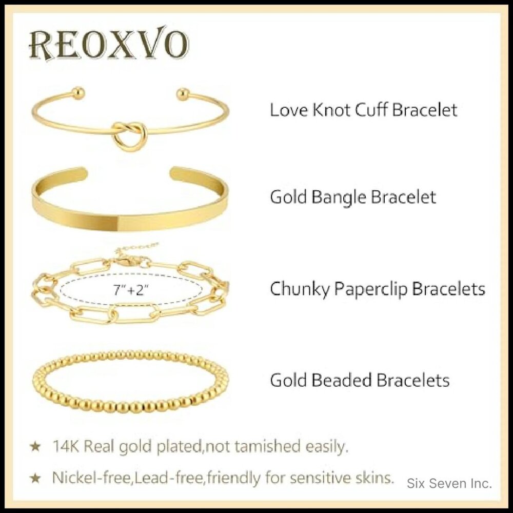 Gold Plated Bangle Cuff Bracelets Stack Set Elega… - image 3